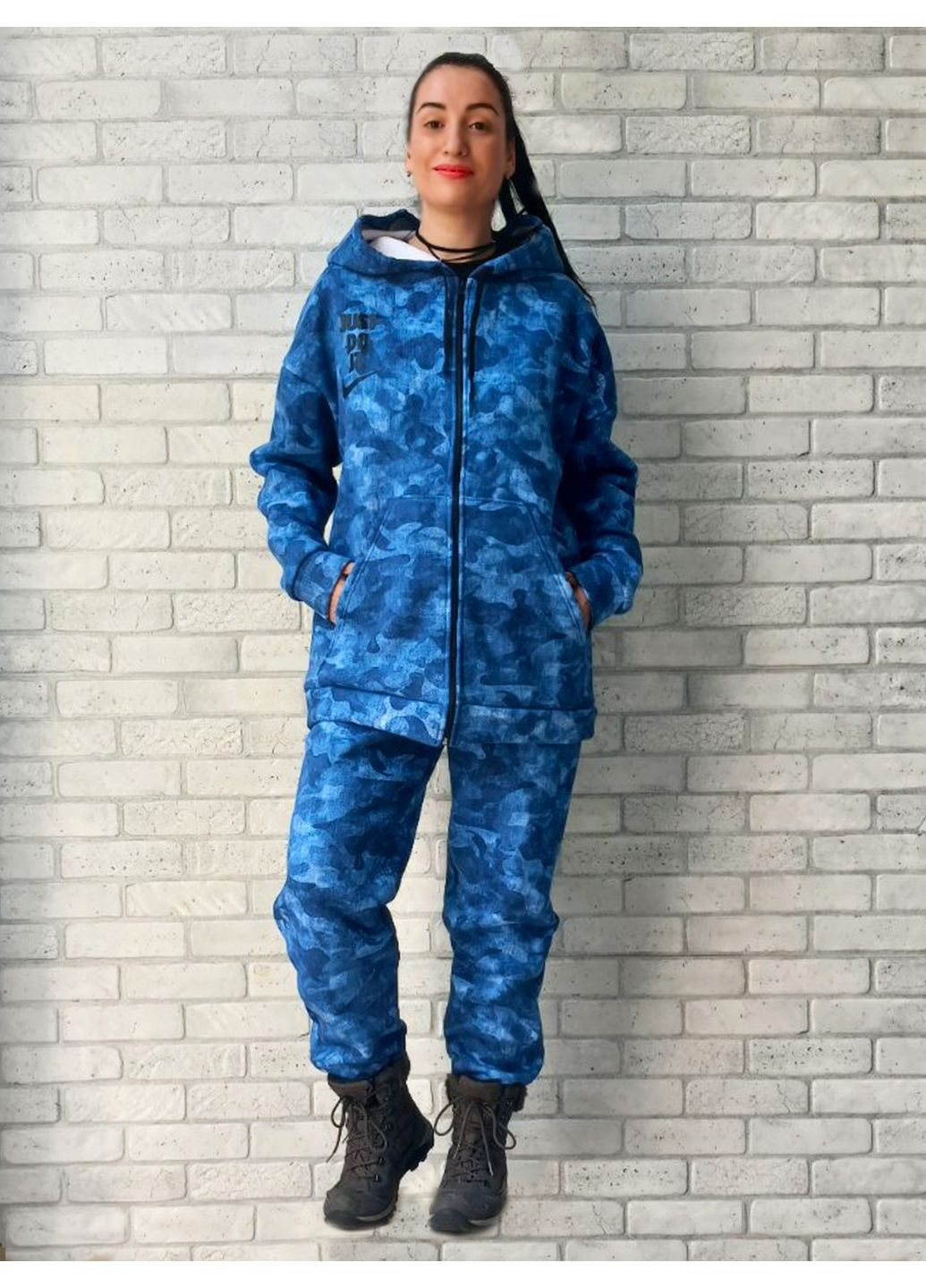 Зимний женский спортивный костюм батал голубой на флисе теплый No Brand (361032046)