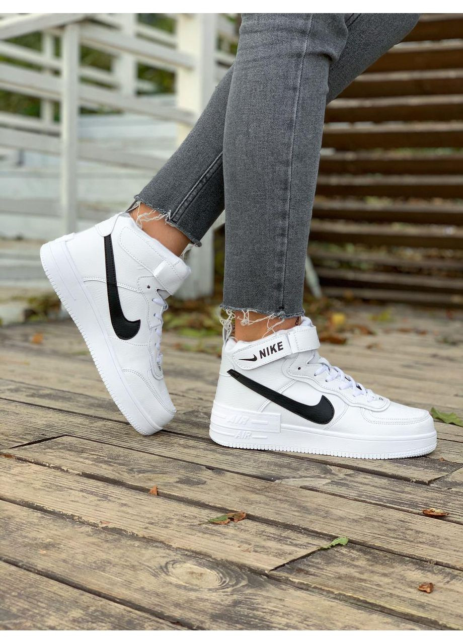 КРОССОВКИ ЖЕНСКИЕ NIKE AIR FORCE SHADOW WHITE «BLACK LOGO» НАЙК АИР ФОРС 1 ПРЕМИУМ No Brand чёрные зима (368885292)