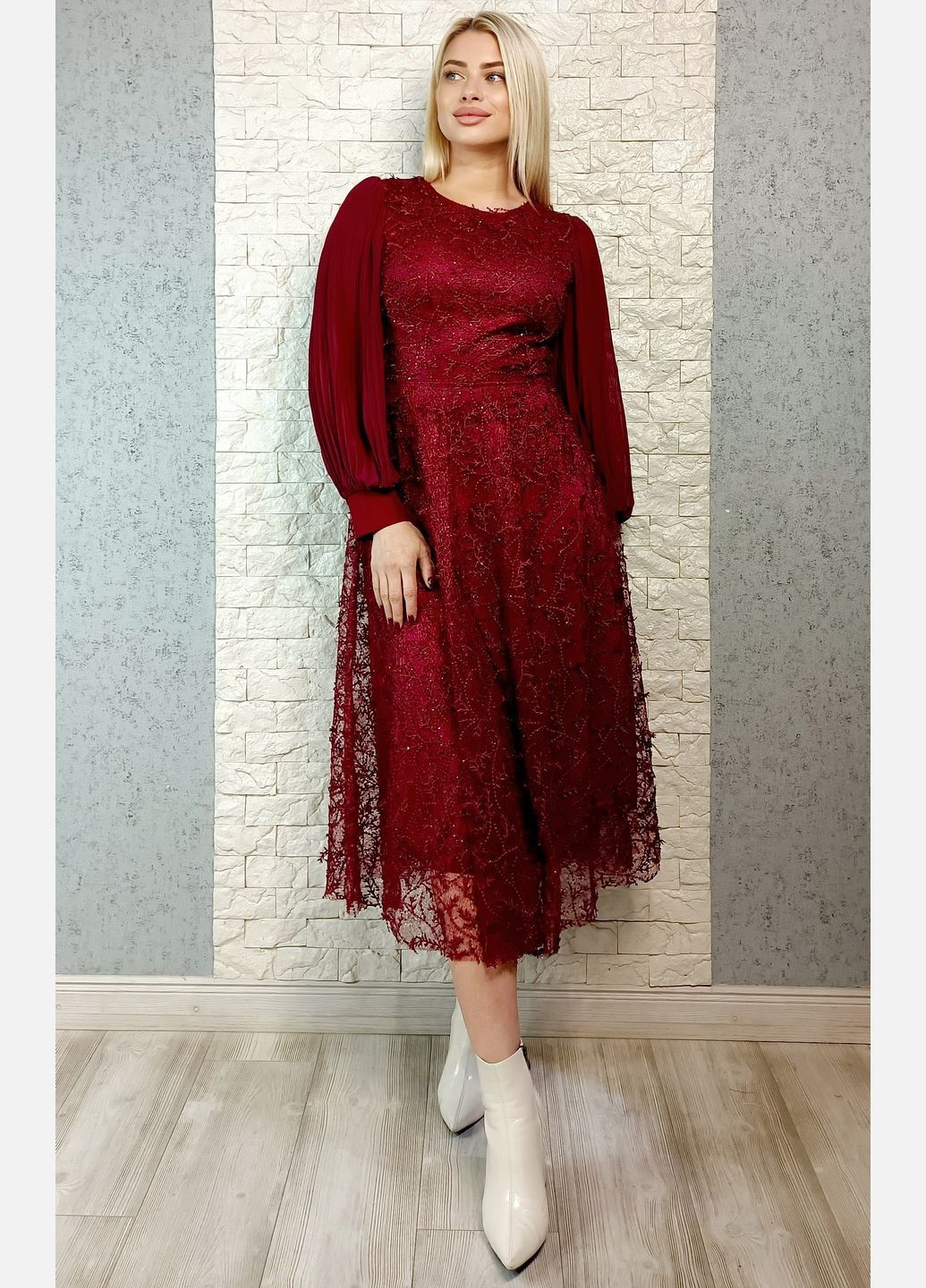 Бордова коктейльна сукня а-силует Moda Liza однотонна