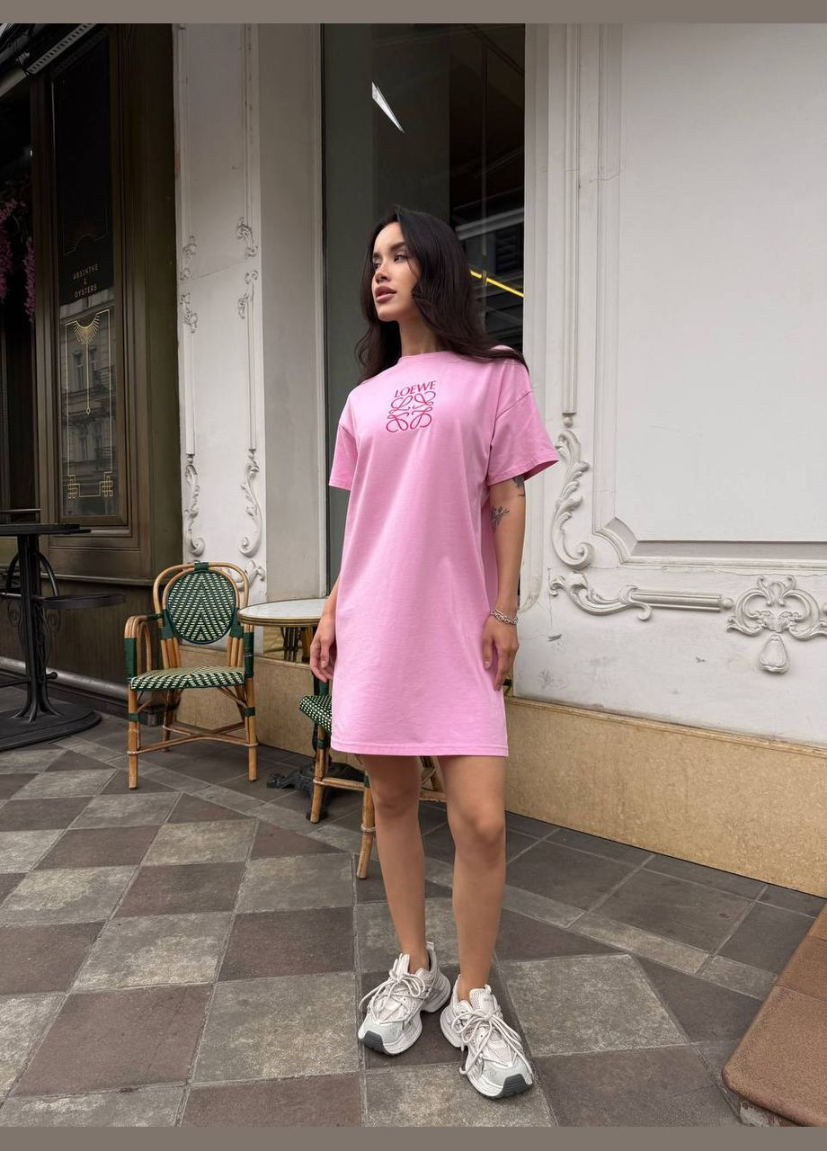 Рожева повсякденний жіноча сукня-футболка вільного крою з бавовни сукня-футболка MonCher