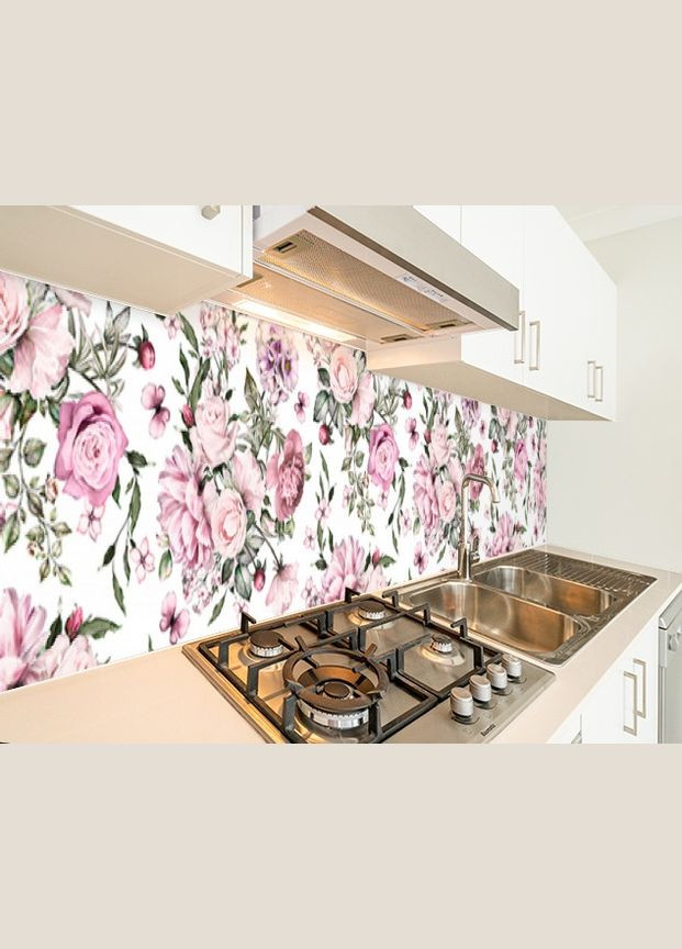 Кухонный фартук заменитель стекла тестура цветов, с двухсторонним скотчем 62 х 305 см, 1,2 мм Декоинт (278286852)