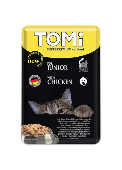 Влажный корм суперпремиум консервы для котят пауч Junior курица 100 г (4003024465172) TOMI (279562126)