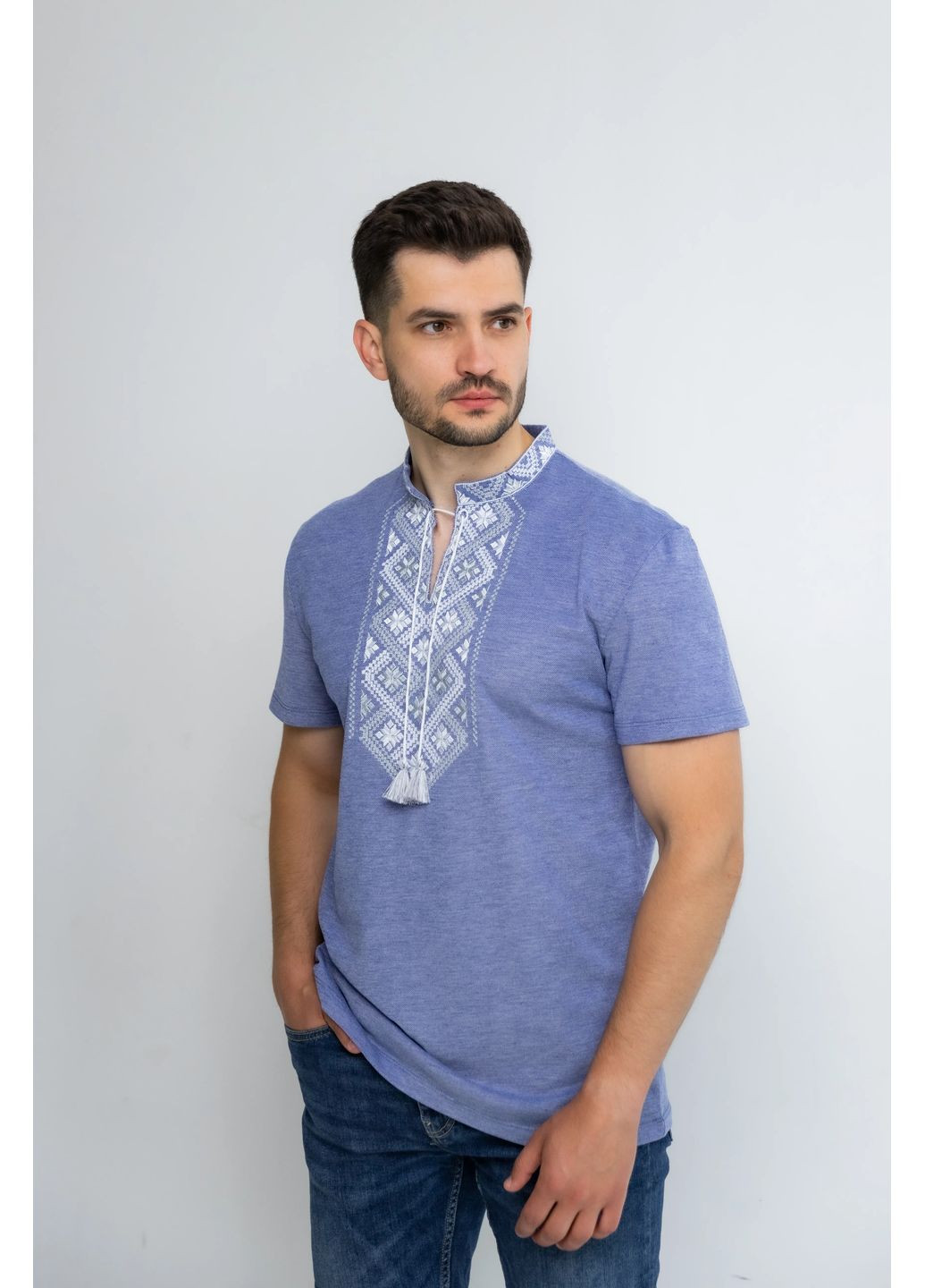 Синя чоловіча футболка вишиванка спадщина синя з сірим Galychanka (365251269)