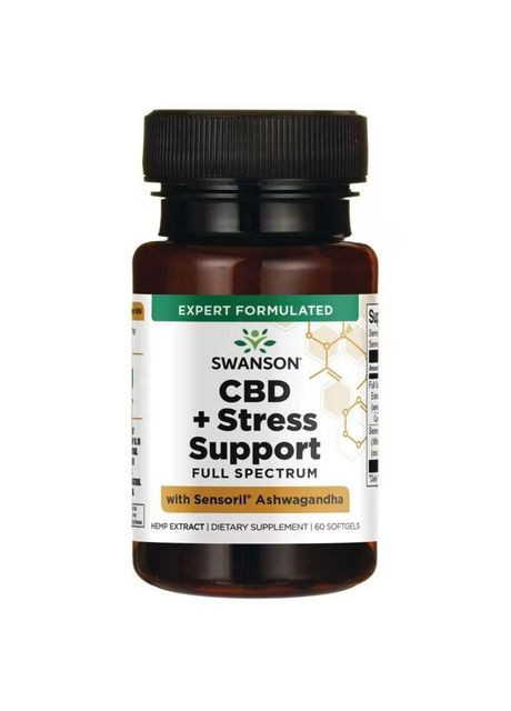 Вітаміни від стресу - CBD 15 mg Full Spectrum + Stress Support with Ashwagandha, 60 желатинових капсул Swanson (290667973)