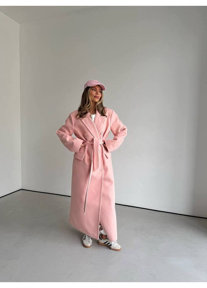 Розовое демисезонное Женское пальто WOGUE MAXI с карманами (mil610) milirud