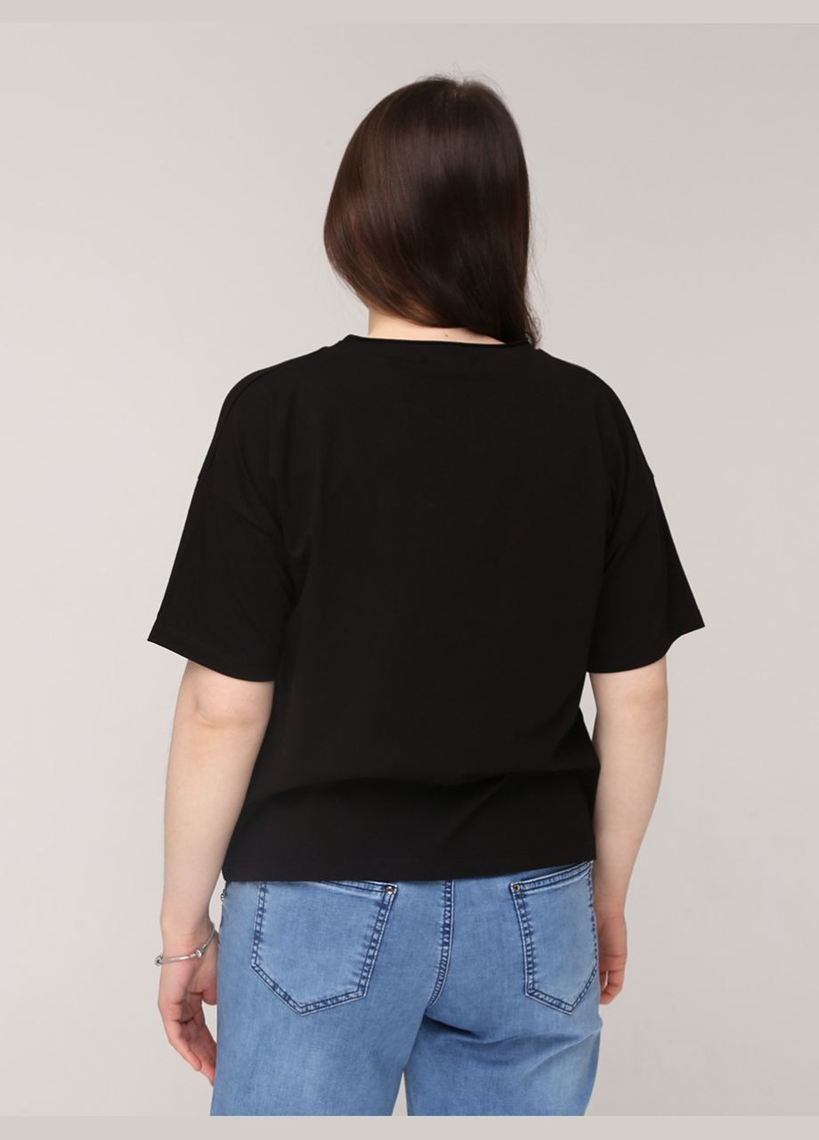 Черная летняя женская футболка черная широкая укороченная с коротким рукавом JEANSclub Пряма