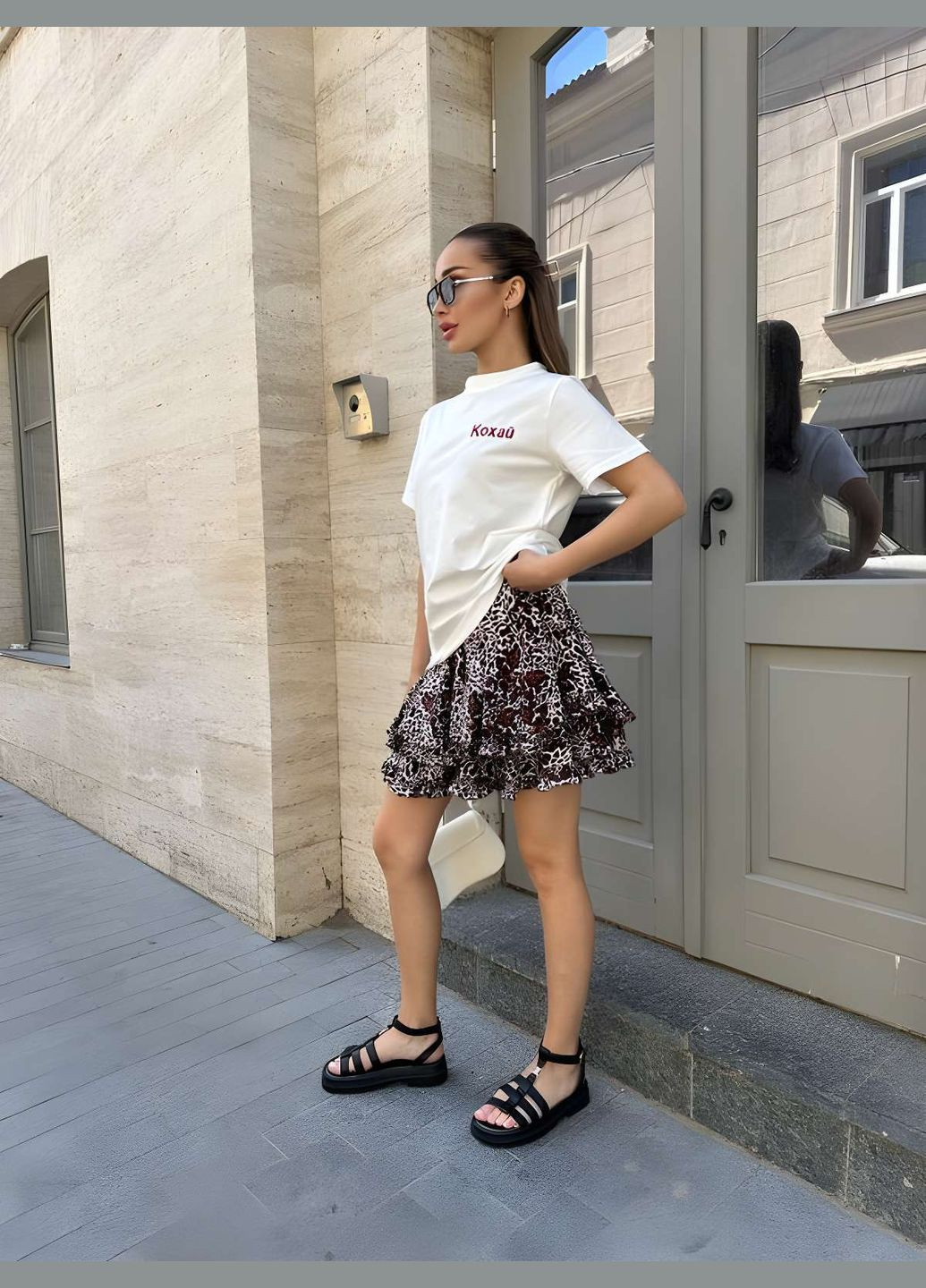 Коричневая женская качественная короткая юбка юбка леопардовая мини леопард рюши No Brand