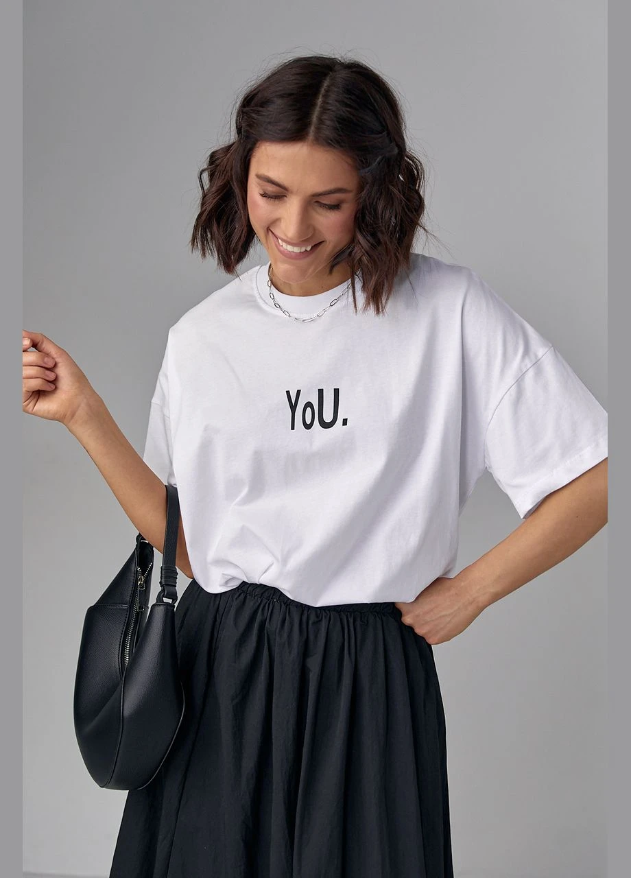 Жіноча футболка oversize з написом You - білий з чорним Lurex - (293293040)