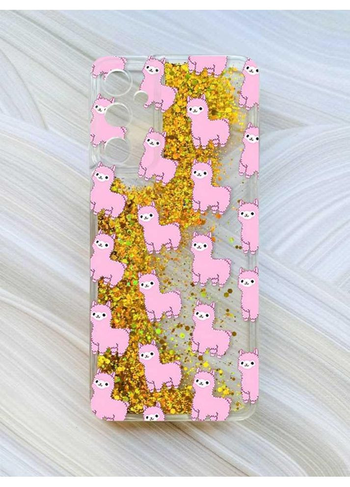 Чехол с плавающими блестками на Samsung Galaxy A34 5G (A346) Золотой:: Ламы розовые (принт 101) CASE CONTROL (360663726)