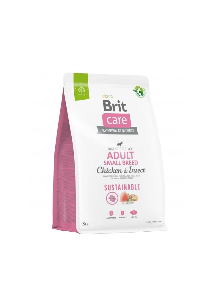 Корм сухий Dog Sustainable Adult Small Breed для собак малих порід з куркою та комахами 3 кг Brit Care (386997515)