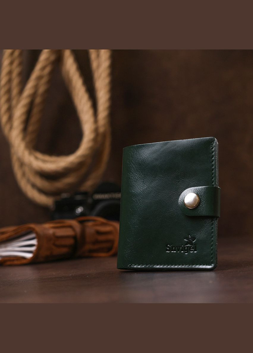 Практичне шкіряне портмоне 16504 Зелений Shvigel (329148827)