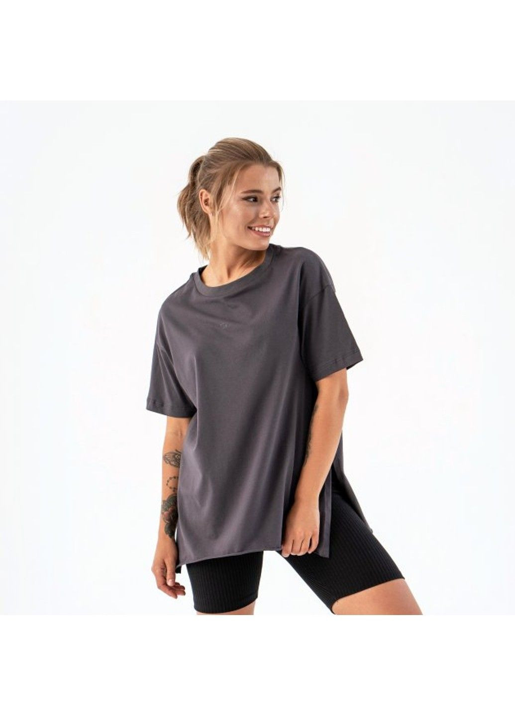 Женская футболка удлиненная с разрезами Long Пепельная Teamv - (279765770)