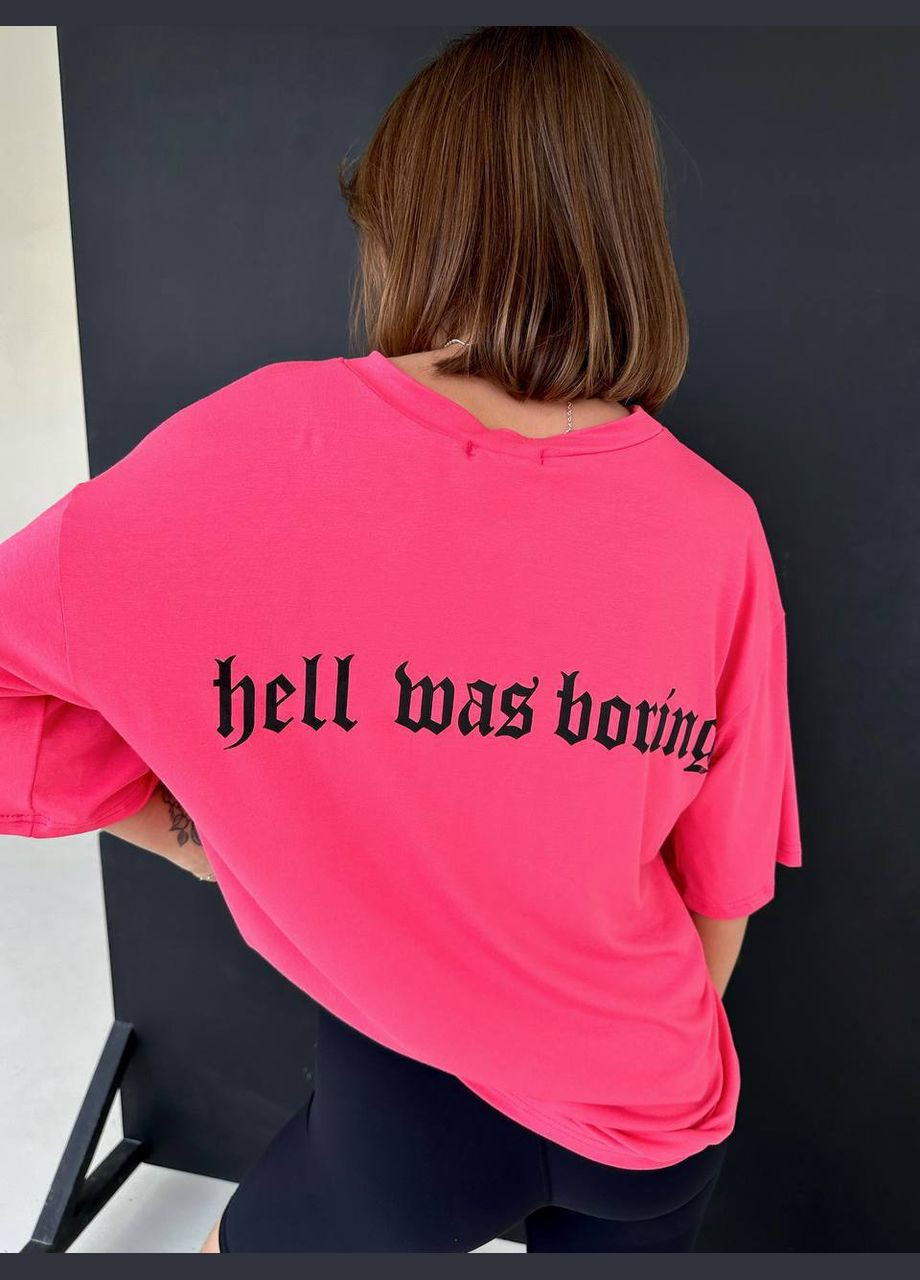 Розовая всесезон розовая оверсайз футболка из качественной турецкой вискозы с надписью на спине, футболка из натуральной ткан No Brand 1429-1