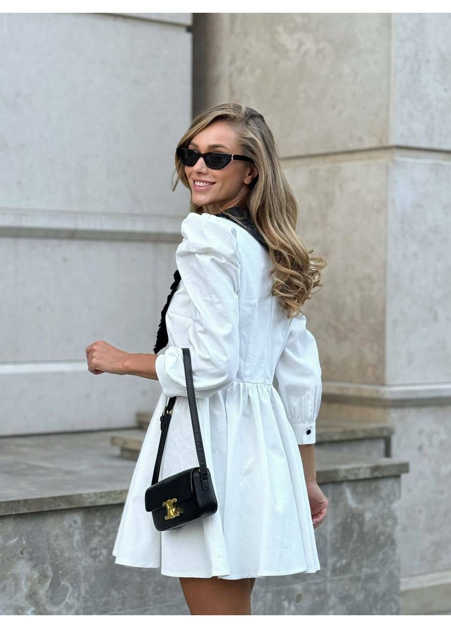 Молочное повседневный женское платье scarlet с v-образной горловиной и съемным белым воротничком (mil469) milirud