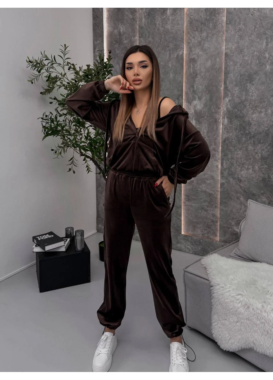 Женский велюровый костюм кофта+штаны+топ Fashion (382027548)