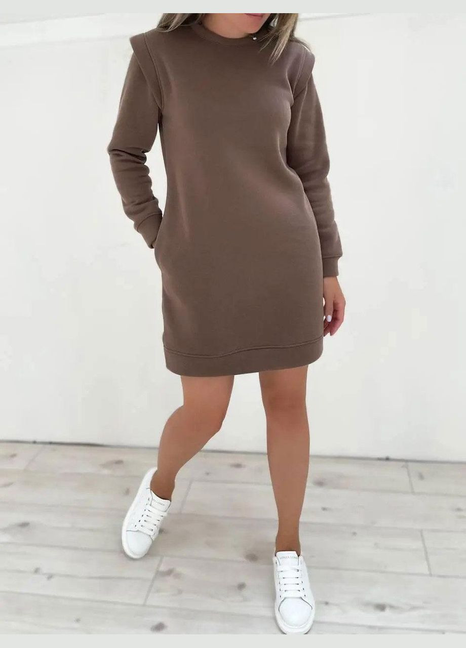Коричневое теплое женское платье спортивное Fashion Girl