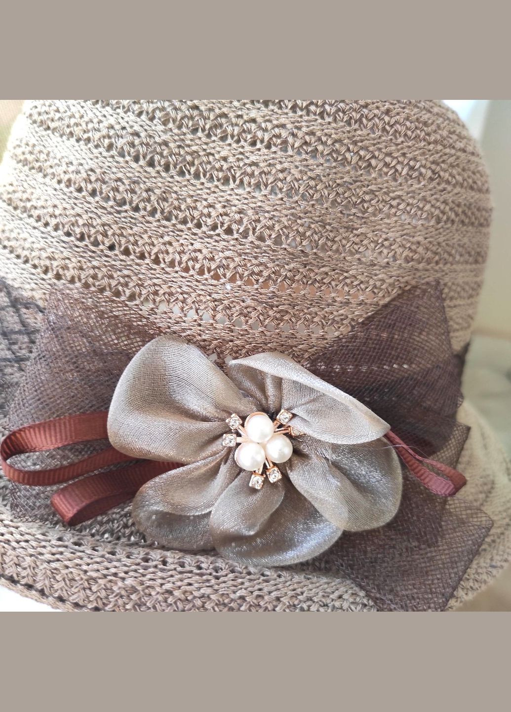 Женская Летняя Плетеная Шляпа Котелок с декоративным цветком Легкая Стильная Панама модный летний гардероб No Brand (338201965)