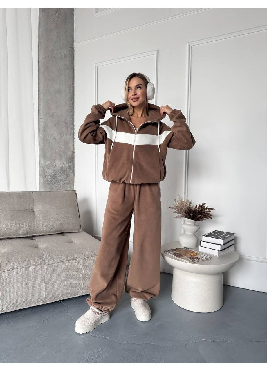 Жіночий флісовий спортивний костюм: худі на блискавці та широкі штани MonCher (370370215)