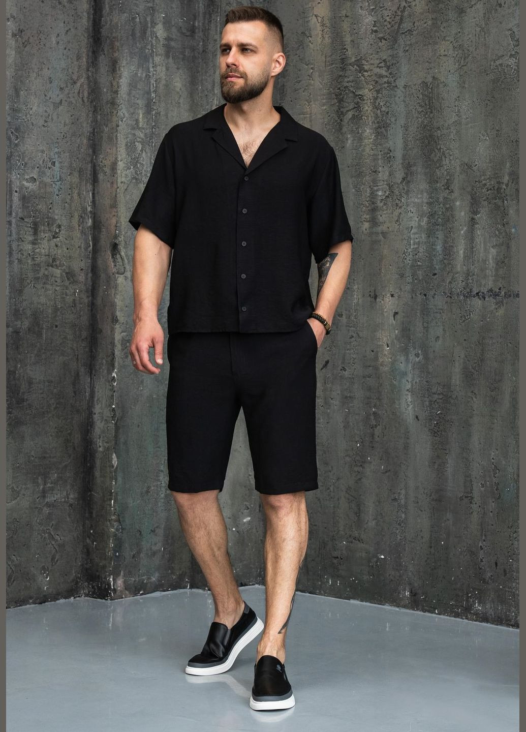 Чорний літній костюм весна/літо легка дихаюча натуральна тканина No Brand