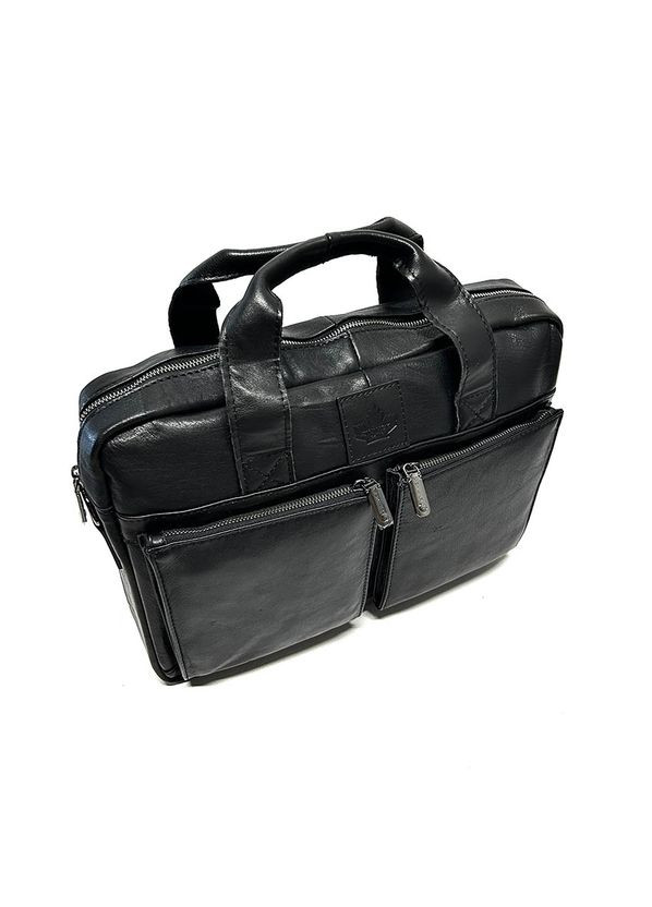 Чорна шкіряна чоловіча ділова прямокутна сумка портфель через плече для документів а4 ноутбука No Brand (324622145)