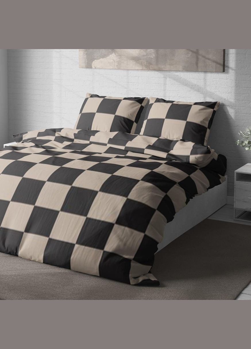 Постільна білизна " ", Полісатин, Бежево-Чорна, Двоспальна P-0158 Lelit (316632565)
