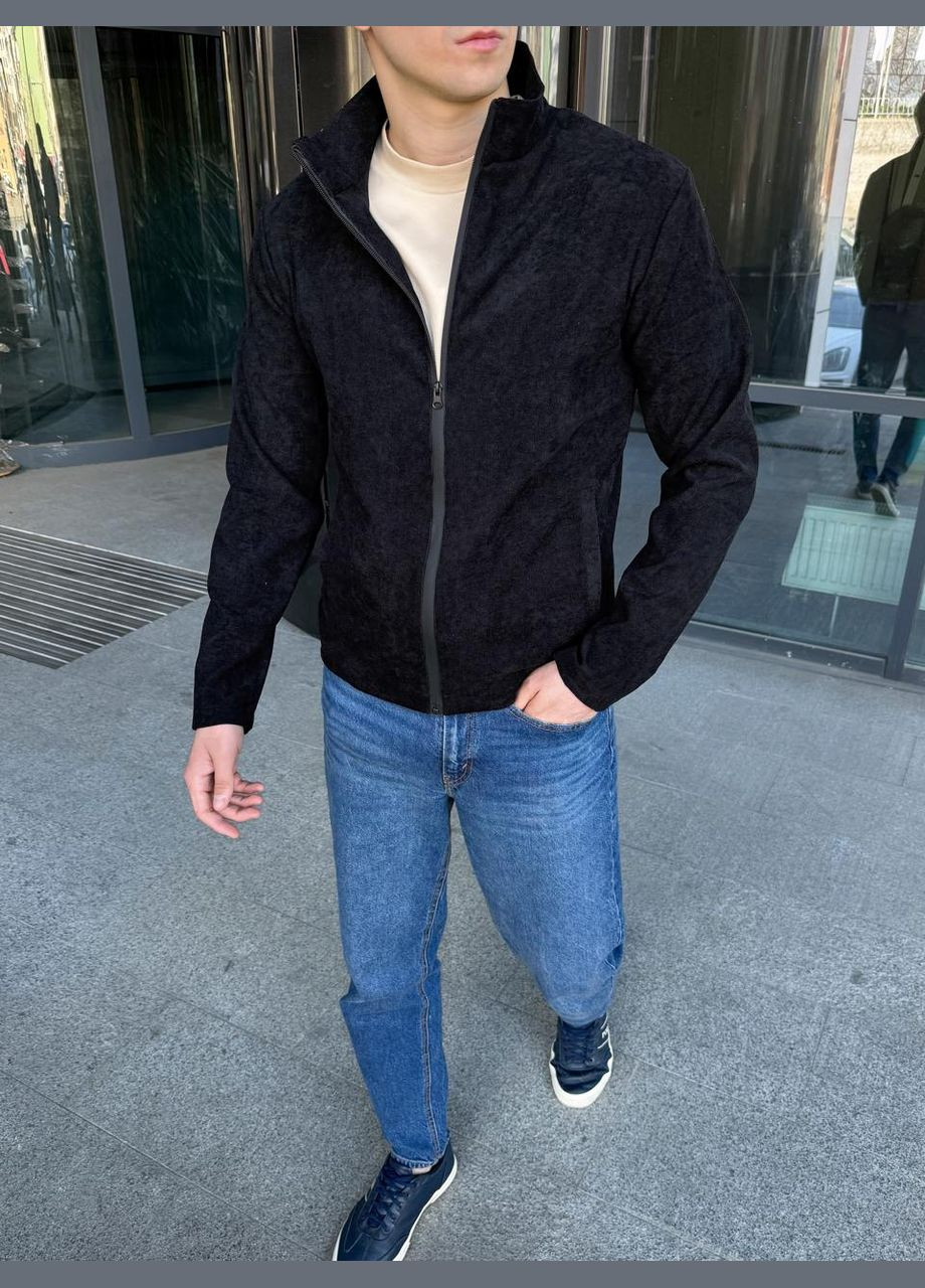 Черная демисезонная стильная вельветовая куртка в мелкий рубчик Vakko