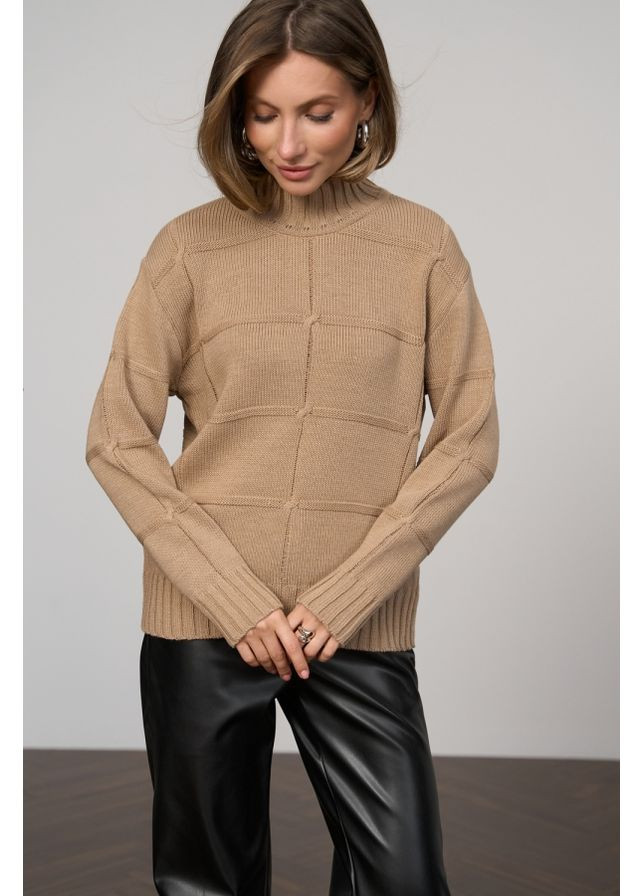 Светло-коричневый демисезонный стильный свитер в рельефный узор (2804) Triko Bakh