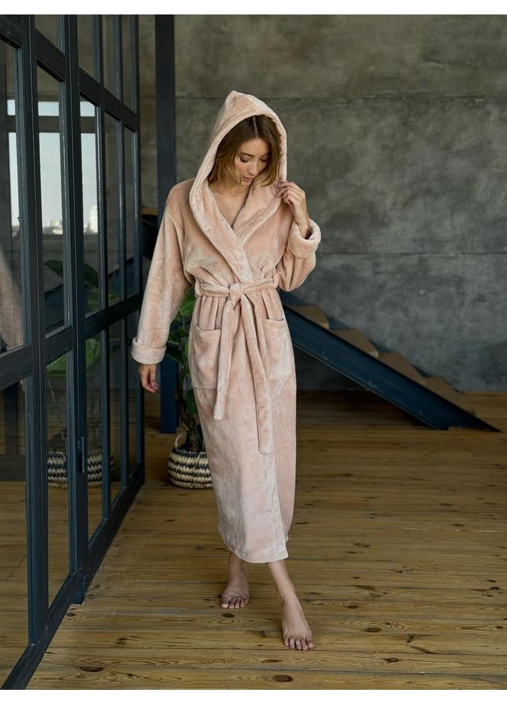 Халат плюш с капюшоном, пудра Lavender (366665682)