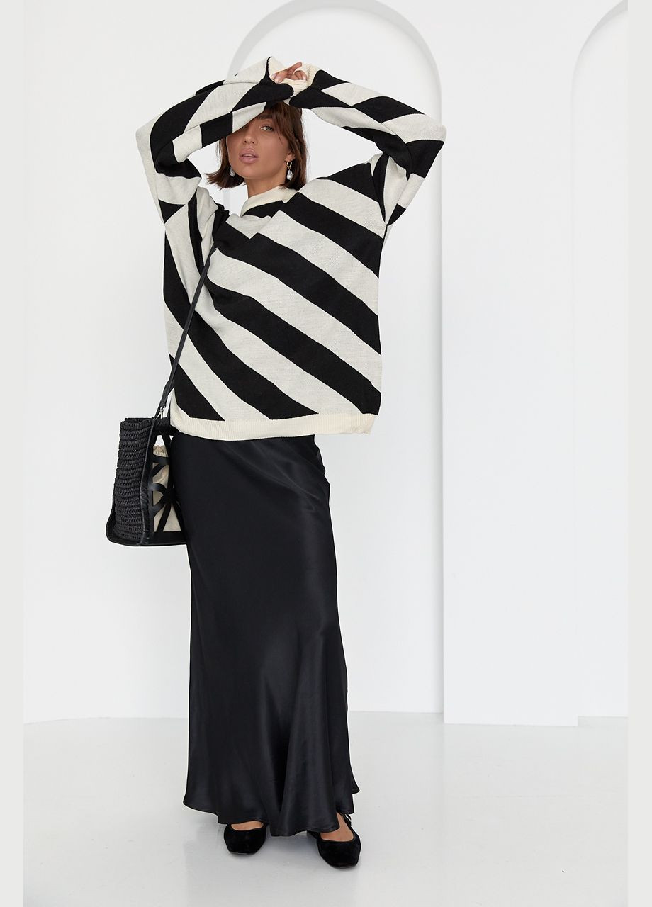 Бежевый демисезонный женская кофта оверсайз в диагональную полоску - бежевый цвет, one size (sku_3820) No Brand