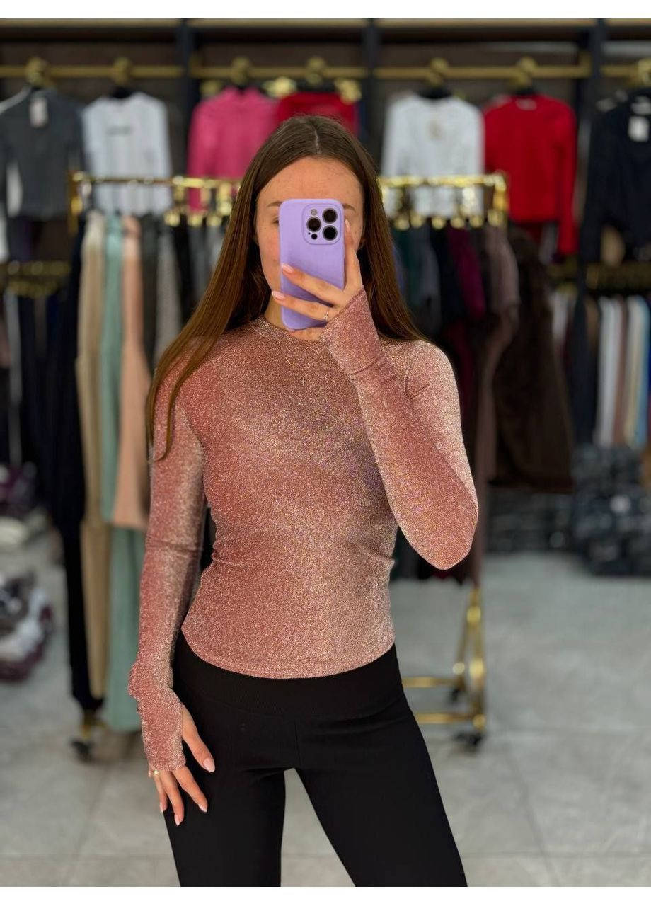 Стильный лонгслив из люрекса с вырезом для пальчика No Brand (370547537)