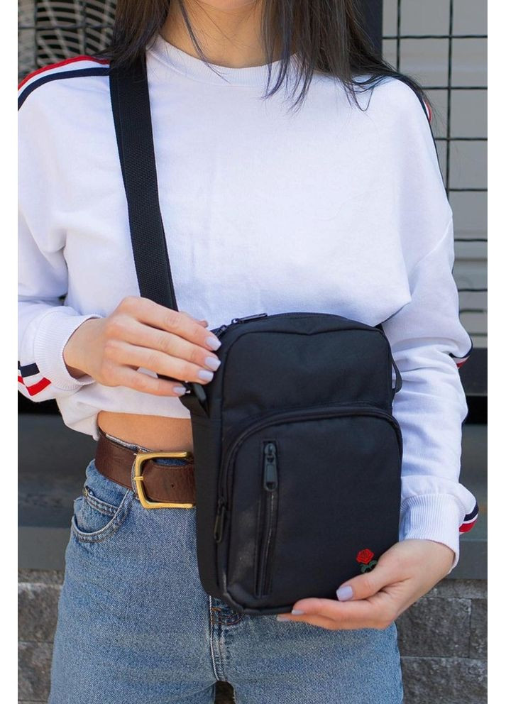 Сумка мессенджер барсетка через плечо с принтом Rose Black Without (353707082)