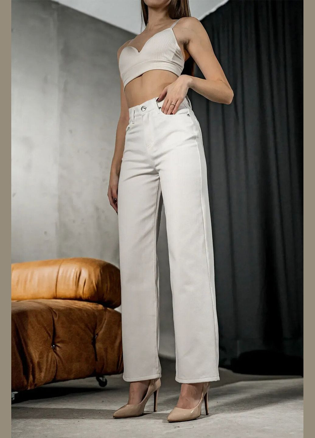 Штани жіночі із джинс-котону прямі Wide Білі Teamv - (323000568)