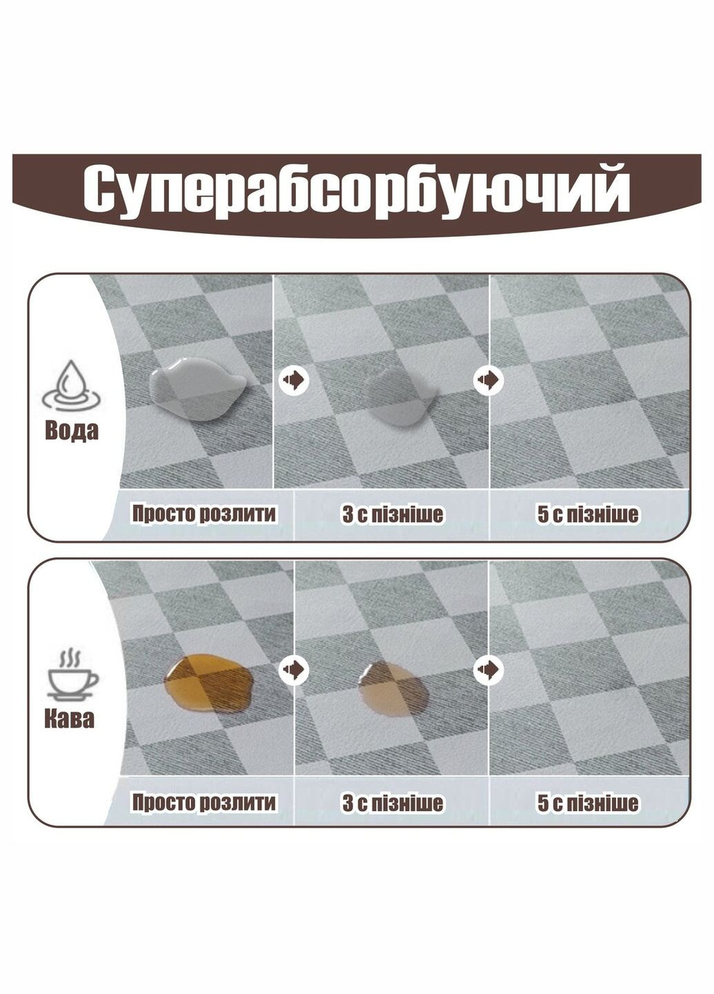 Антискользящий кухонный коврик - Абсорбирующий коврик для сушки посуды - Коврик под кофеварку 30х45 см Серый Aquarius (300780880)