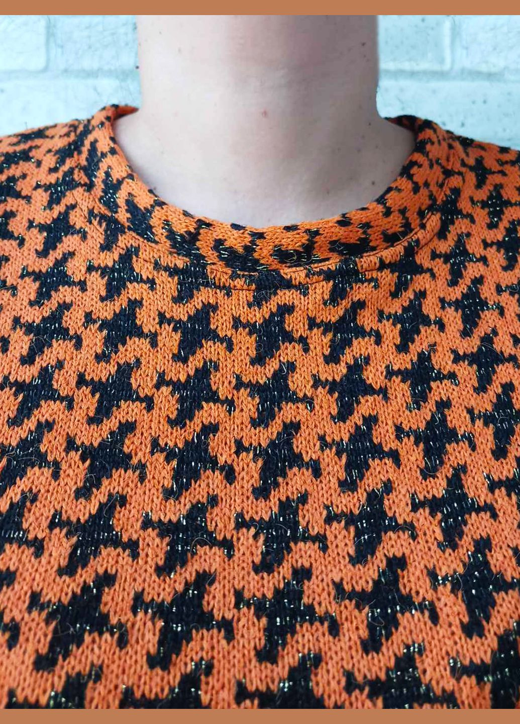 Комбінована сукня жіноча тепла, в'язаний акрил зима - осінь, гусячі лапки колір помаранчевий No Brand