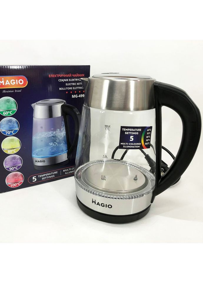 Электрочайник MG-499 2000 Вт 1.7 л, чайник прозрачный с подсветкой, электрочайник с подсветкой Magio (361667069)