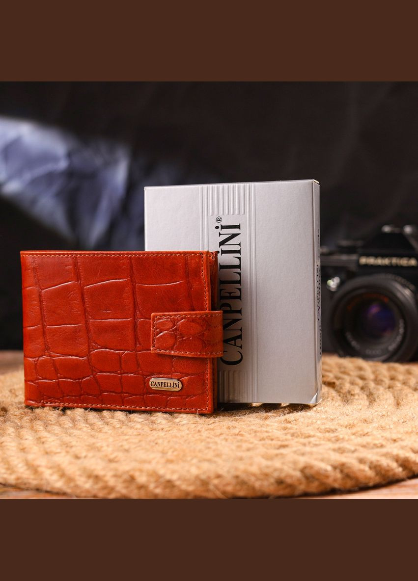 Чоловічий гаманець з натуральної фактурної шкіри 21510 Світло-коричневий Canpellini (298570817)