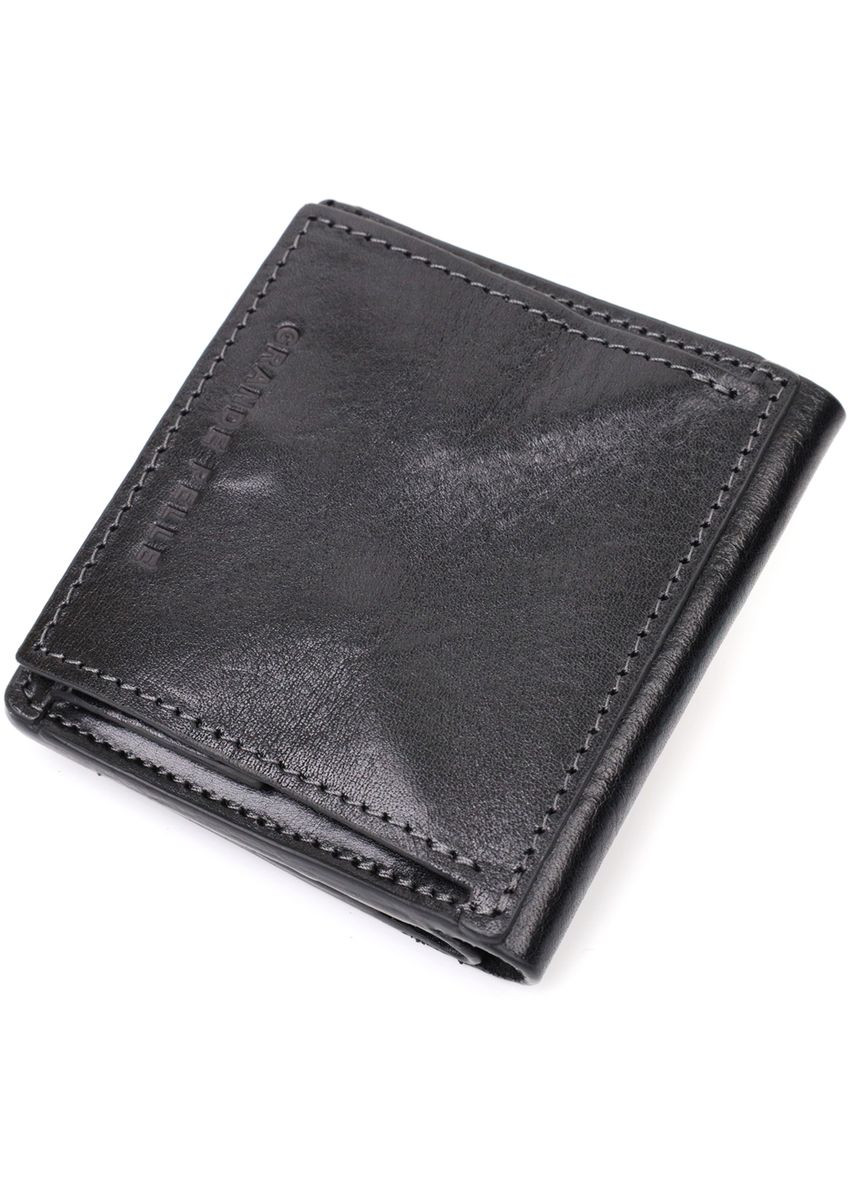Стильное портмоне с накладной монетницей из натуральной кожи 11643 Черный Grande Pelle (331908363)