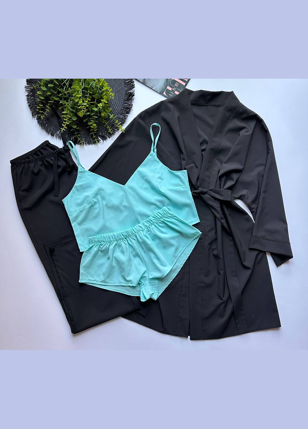 Лайм демісезонний піжамний комплект із халатом, топ-шорти-штани Exclusive