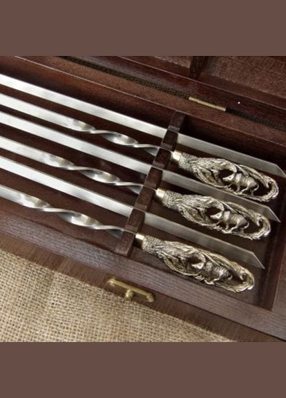 Комплект шампуров Кабан 6 шт в кейсе из дерева 470037 Masterkrami (317351365)