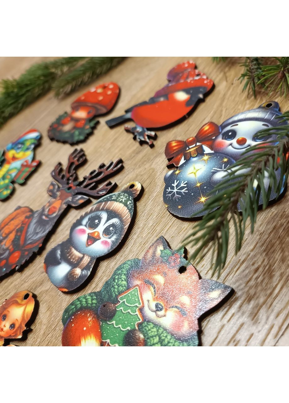 Подарочный набор деревянных эко-игрушек на елку 16 шт (DN-750) Luxyart (366237859)