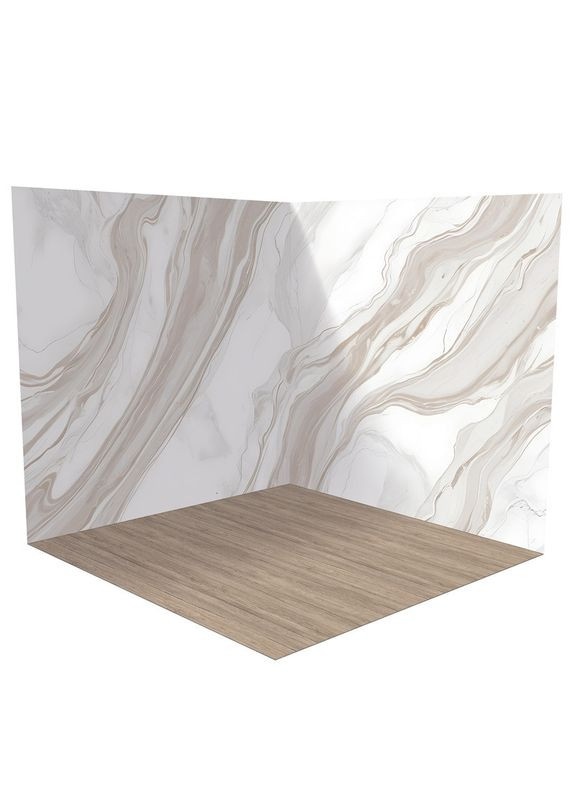 Кутовий вініловий фотофон 3D, мармурова стіна, дерев’яна і бежева кам’яна підлога, 80×80 см, №58471 PhotoVinyl (354358521)