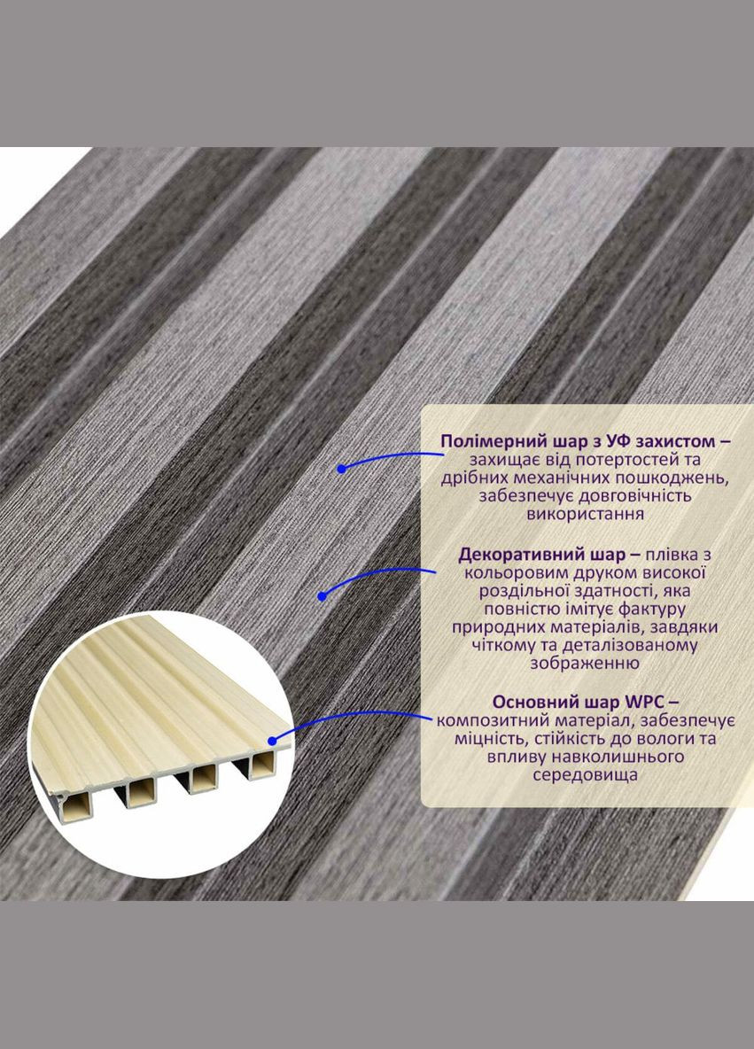 Рельс декоративный WPC стеновой оловянный 3000х160х23мм SW-00001530 Sticker Wall (330020242)