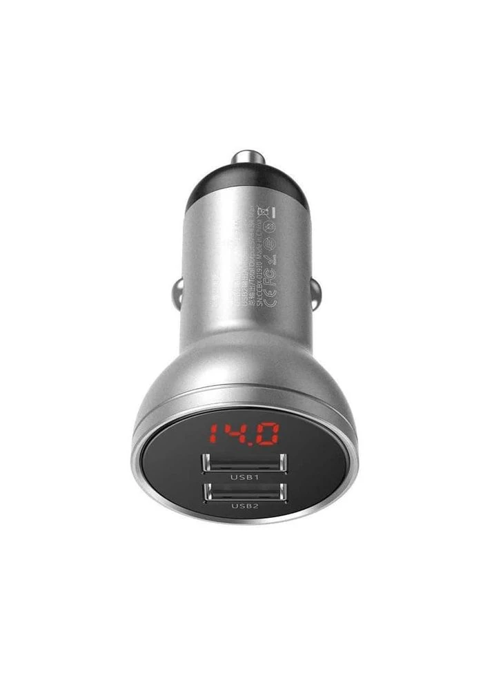 Автомобільний зарядний пристрій Digital Display Dual USB 4.8A Car Charger 24W Silver (CCBX-0S) Baseus (343051078)