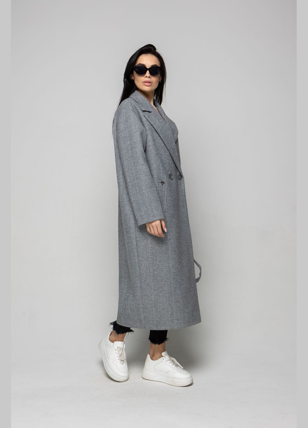 Сіре демісезонне Пальто Кім двобортне CHIUAS