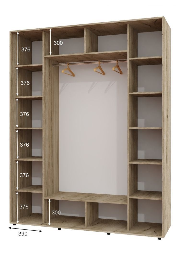 Шафа-купе тридверна 200*60*230 Дуб крафт сірий 2 Дзеркала з піскострумним малюнком/Дзеркало ШК-05 Алекса (360438482)