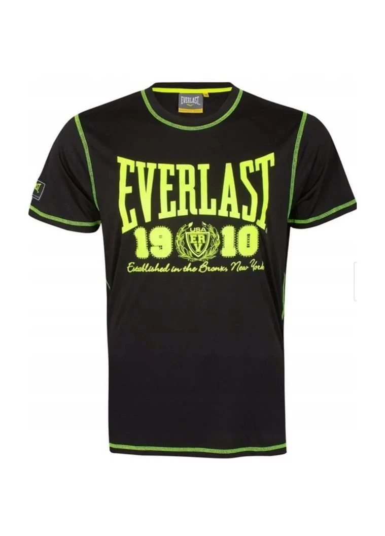 Черная футболка мужская с салатовым принтом 1910 чёрная Everlast