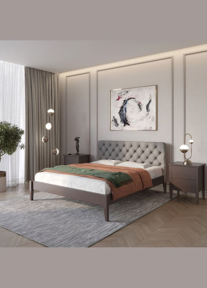 Односпальне дерев'яне ліжко Рим ДК Венге/Аляска 93 (Сірий) Б3 80х200 см (MBG-4957) Mebigrand (366027772)