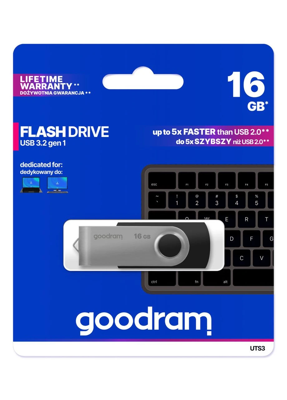 Флеш-накопичувач USB3.2 16GB UTS3 (Twister) Чорний (UTS3-0160K0R11) USB Type-A, швидкість читання 60 Мб/с Goodram (354736681)