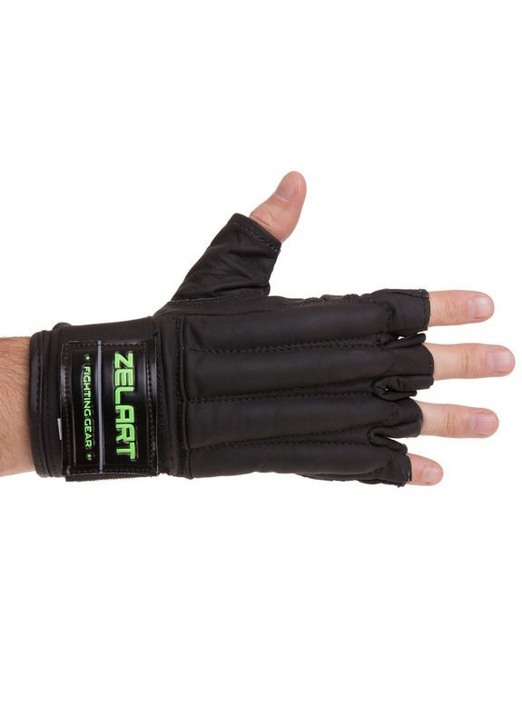 Снарядні рукавички шкіряні з манжетом на липучці (розмір, чорний) (VL-3097_M) Zelart (354703075)