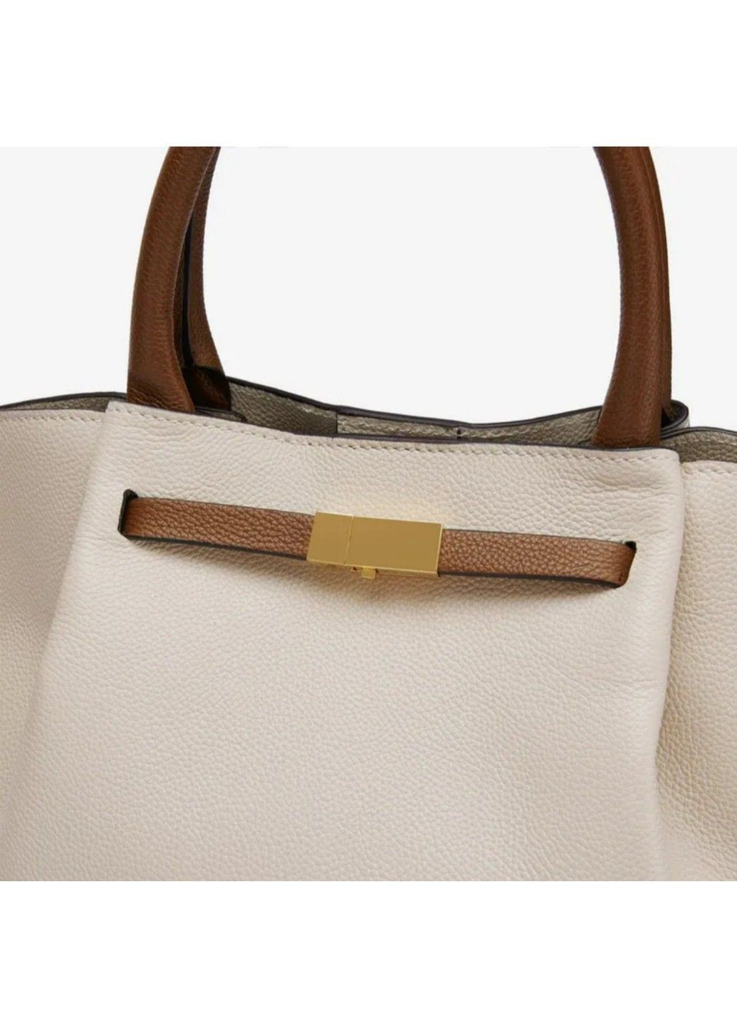 Сумка жіноча з екошкіри бежева з коричневими ручками No Brand (364134797)